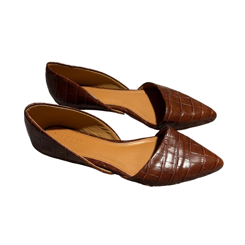 J.Crew Womens Cognac Brown Croc Embossed D'Orsay Pointed Toe Flats AS685 6.5